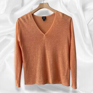 Eileen Fisher V-neck Linen Lightweight Orange Peach Sweater | Size Petite Medium